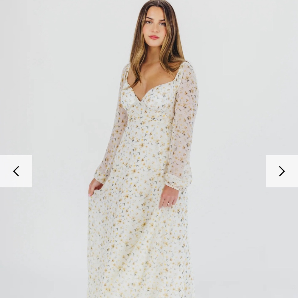 Parker Smocked Maxi Dress with Puffed Sleeves in Ivory/Yellow - Bump Friendly